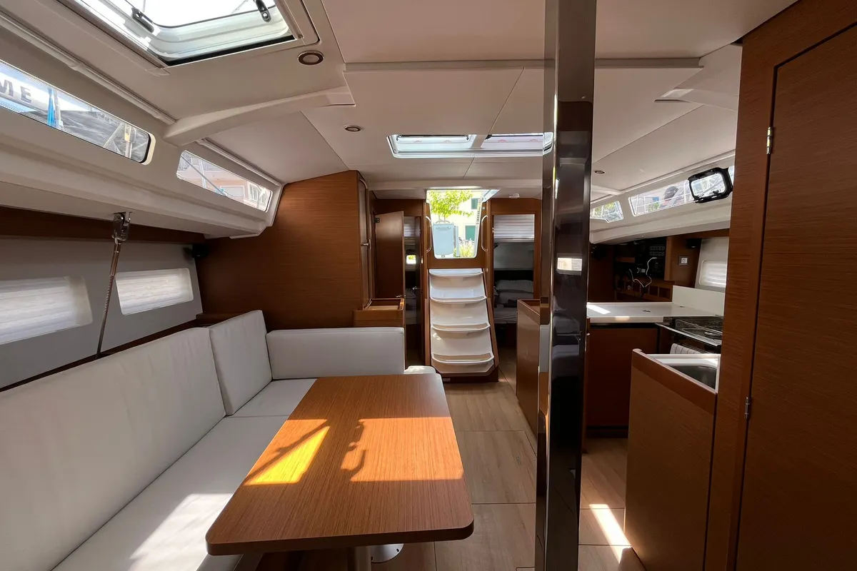 Salon of Art Vandelay, a Jeanneau Sun Odyssey 440 sailboat at Marina, Croatia