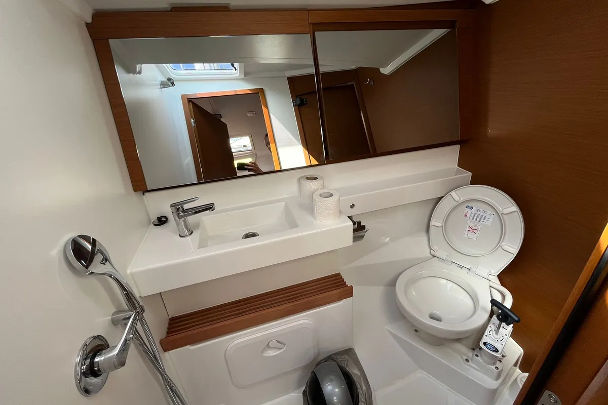 Head on Art Vandelay, a Jeanneau Sun Odyssey 440 sailboat at Marina, Croatia
