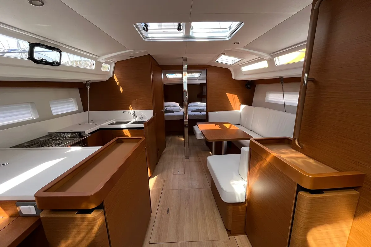 Salon of Art Vandelay, a Jeanneau Sun Odyssey 440 sailboat at Marina, Croatia