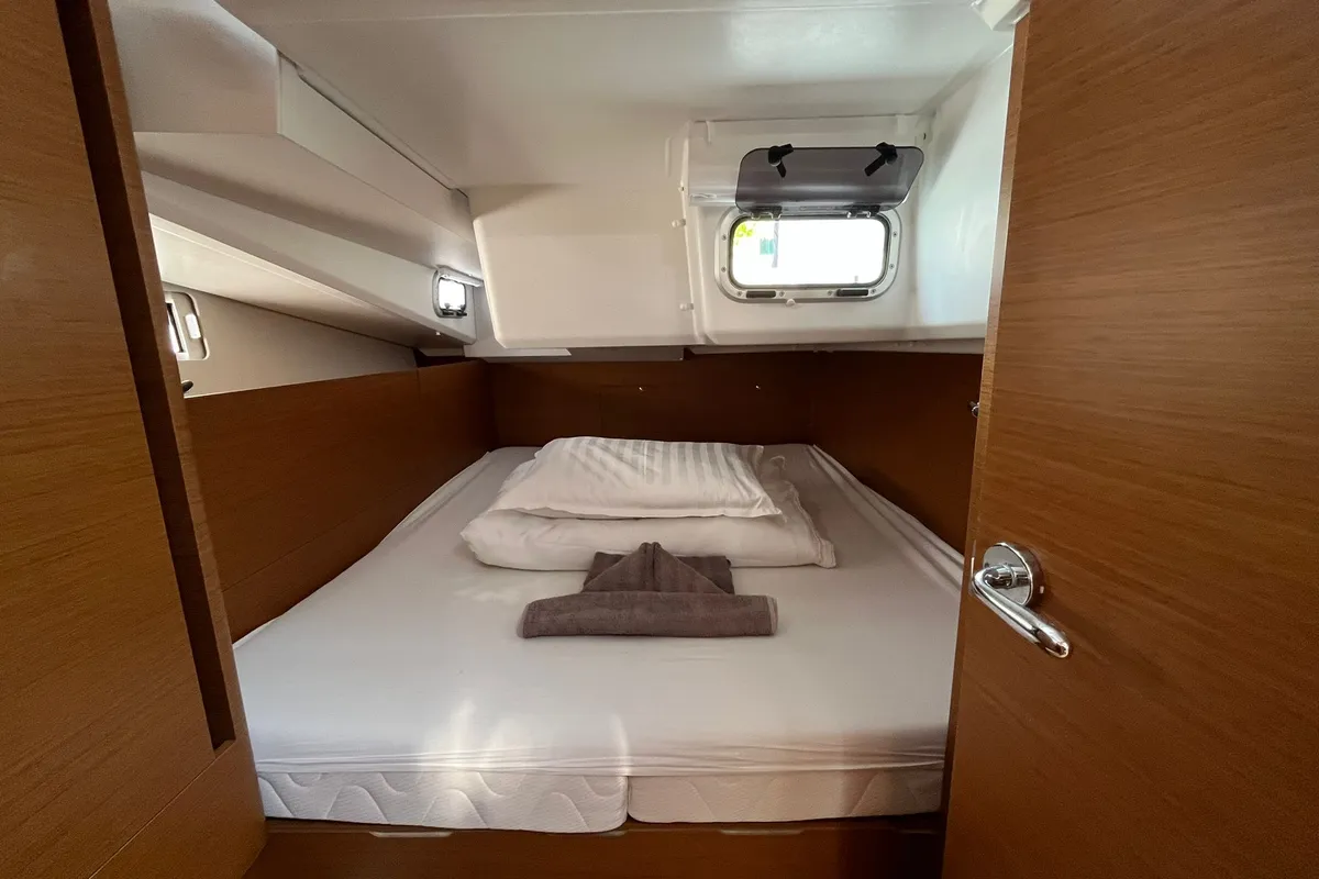 Cabin on Art Vandelay, a Jeanneau Sun Odyssey 440 sailboat at Marina, Croatia