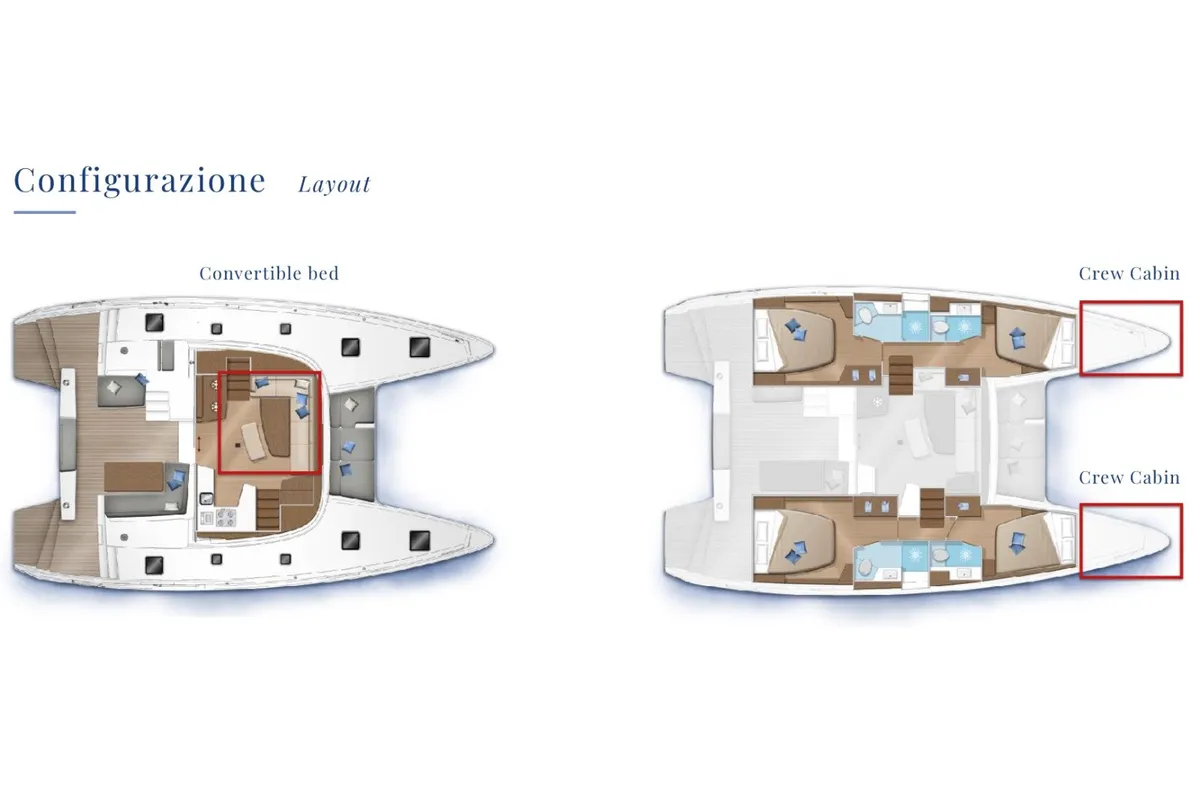 Floor plan of Magnolia - Premium line, a Lagoon 42 catamaran at Olbia, Italy