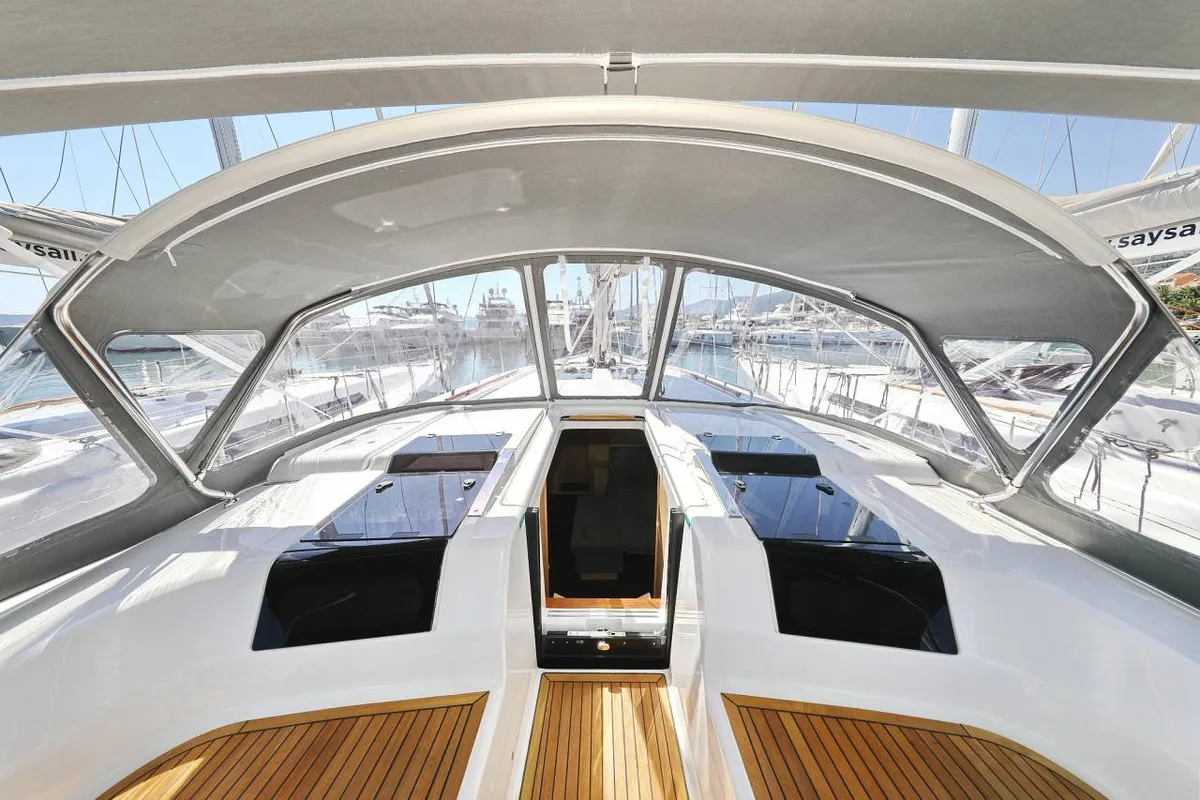 Deck of Ladies G, a Hanse 508 sailboat at Grad Šibenik, Croatia