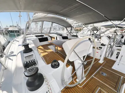Cockpit of Ladies G, a Hanse 508 sailboat at Grad Šibenik, Croatia