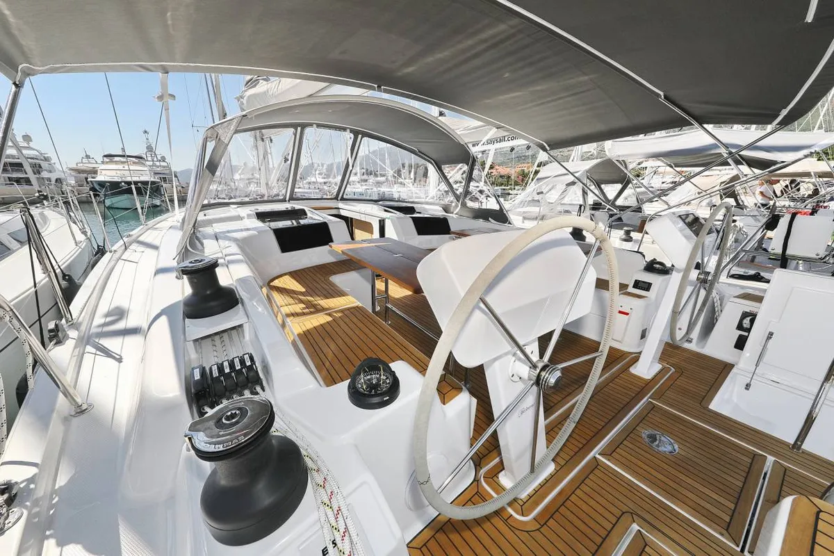 Cockpit of Ladies G, a Hanse 508 sailboat at Grad Šibenik, Croatia