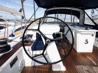 Cockpit of Agape - Premium line, a Beneteau Oceanis 51.1 sailboat at Rosignano Solvay, Italy