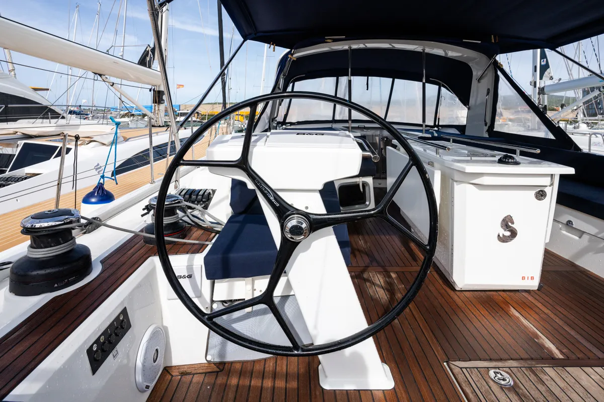 Cockpit of Agape - Premium line, a Beneteau Oceanis 51.1 sailboat at Rosignano Solvay, Italy