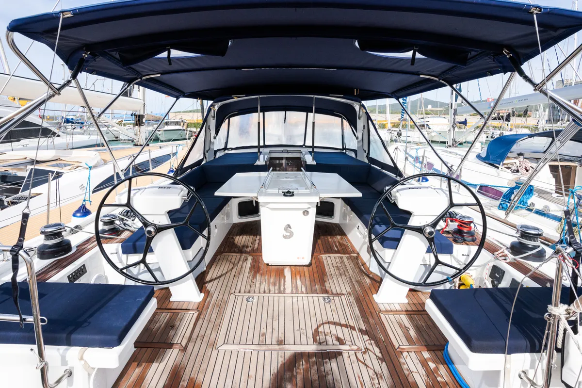 Cockpit of Agape - Premium line, a Beneteau Oceanis 51.1 sailboat at Rosignano Solvay, Italy