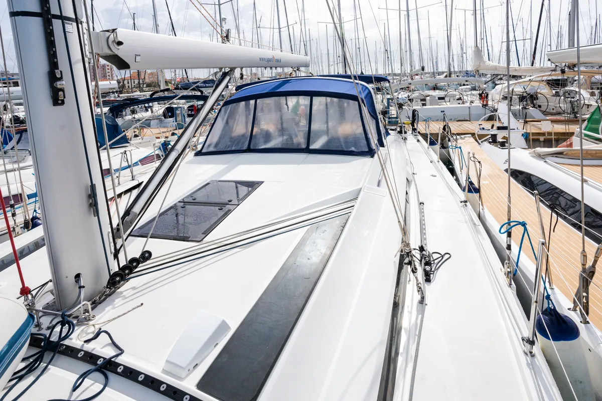 Deck of Agape - Premium line, a Beneteau Oceanis 51.1 sailboat at Rosignano Solvay, Italy