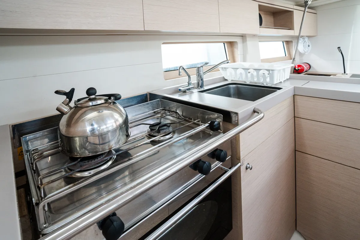 Galley of Agape - Premium line, a Beneteau Oceanis 51.1 sailboat at Rosignano Solvay, Italy