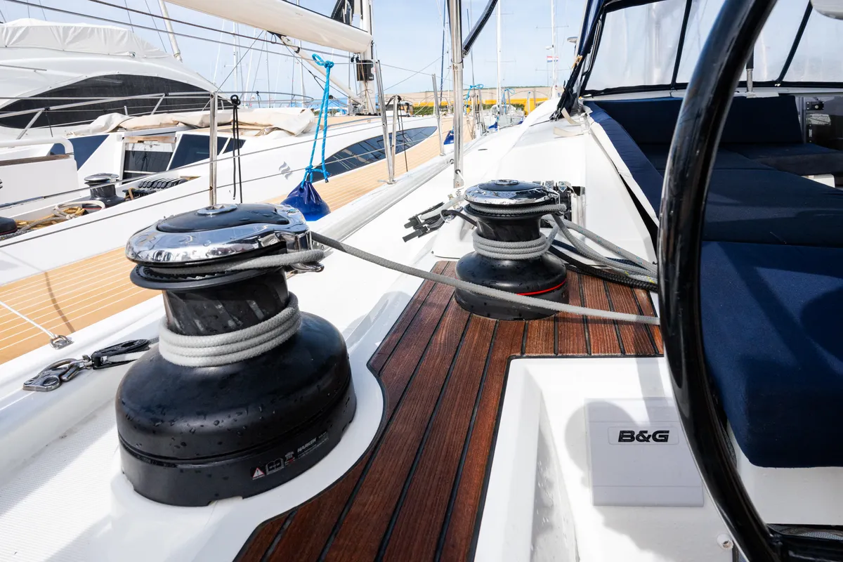 Deck of Agape - Premium line, a Beneteau Oceanis 51.1 sailboat at Rosignano Solvay, Italy