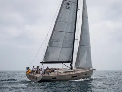 Premium +, a Beneteau First 53 sailboat at Ibiza, Spain