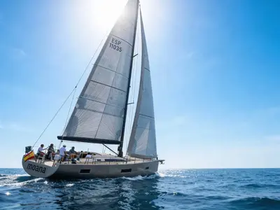 Premium +, a Beneteau First 53 sailboat at Ibiza, Spain