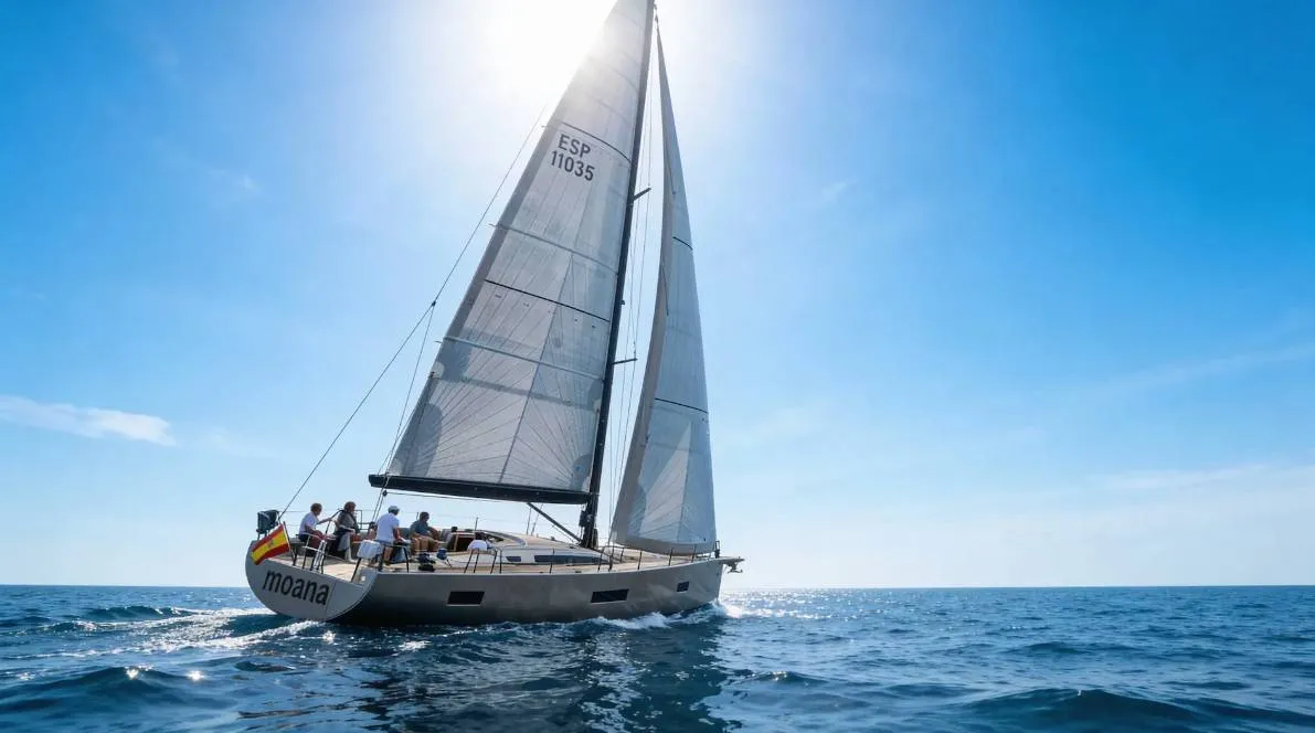 Premium +, a Beneteau First 53 sailboat at Ibiza, Spain