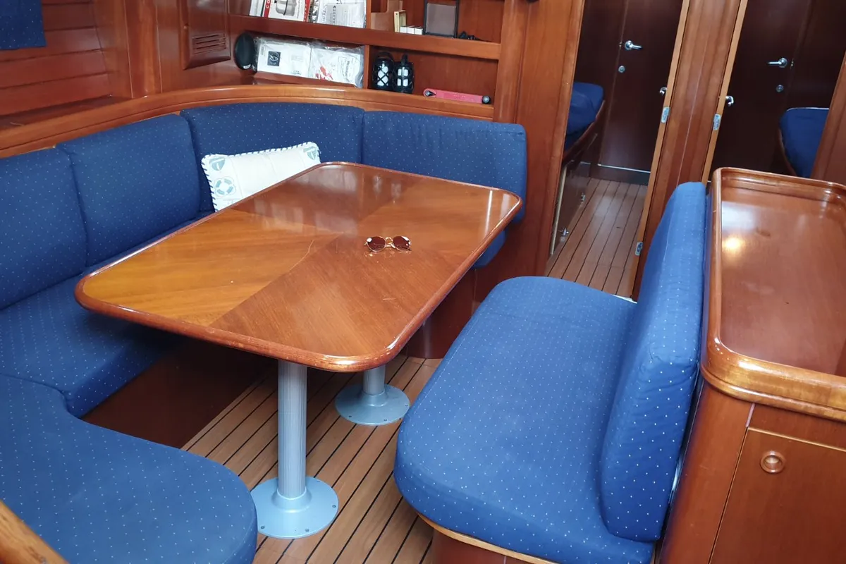 Salon of INTERMEZZO, a Beneteau 50 sailboat at Sithonia Municipal Unit, Greece