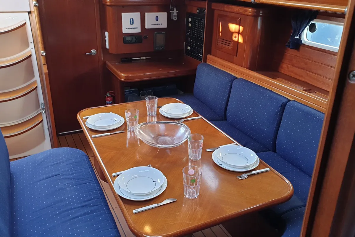 Salon of INTERMEZZO, a Beneteau 50 sailboat at Sithonia Municipal Unit, Greece