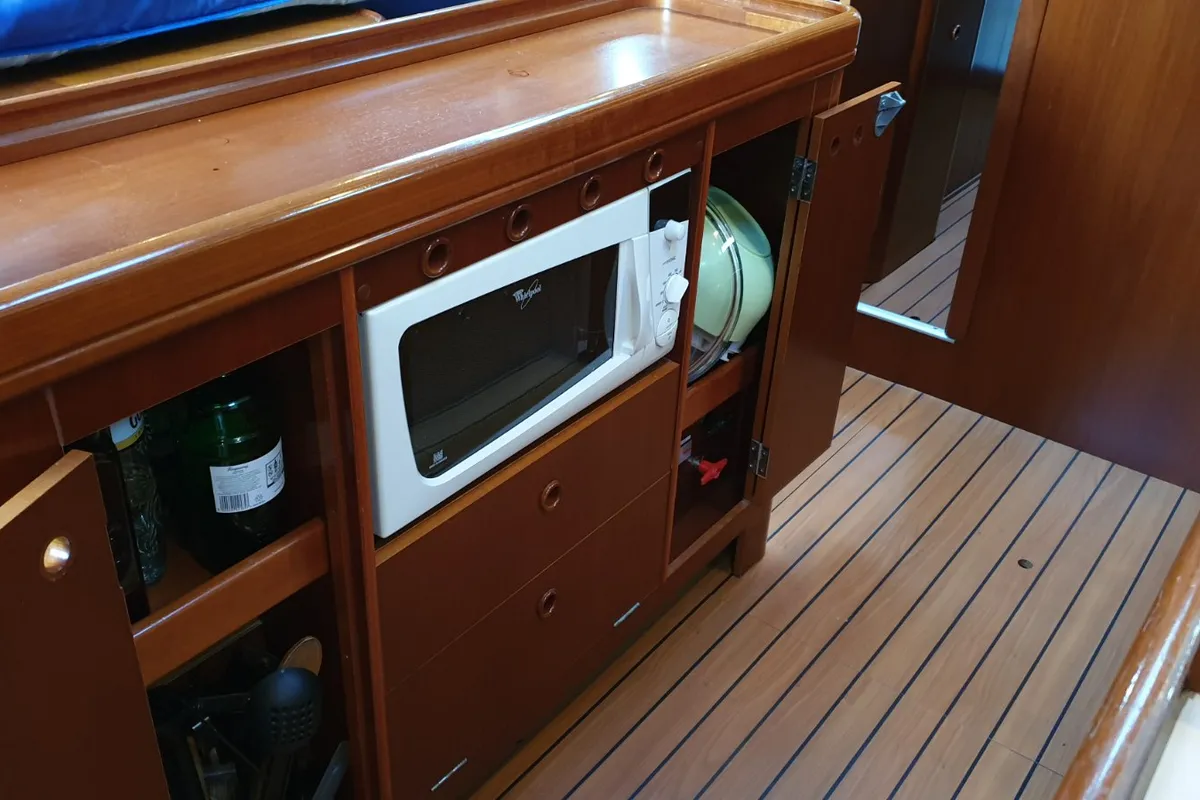 Galley of INTERMEZZO, a Beneteau 50 sailboat at Sithonia Municipal Unit, Greece