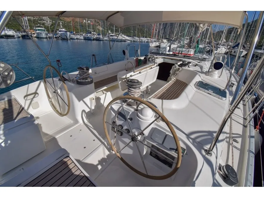 Cockpit of INTERMEZZO, a Beneteau 50 sailboat at Sithonia Municipal Unit, Greece