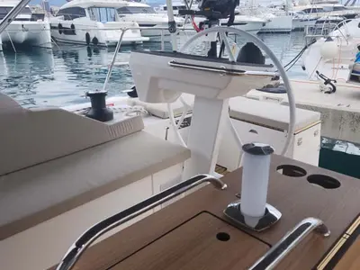 Cockpit of Nonica, a Bavaria C46 sailboat at Split, Croatia