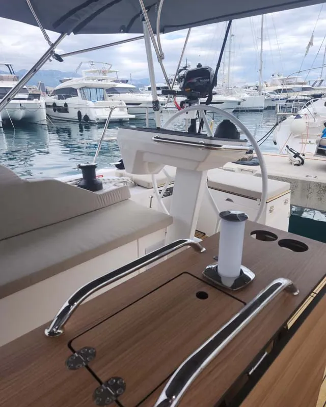 Cockpit of Nonica, a Bavaria C46 sailboat at Split, Croatia