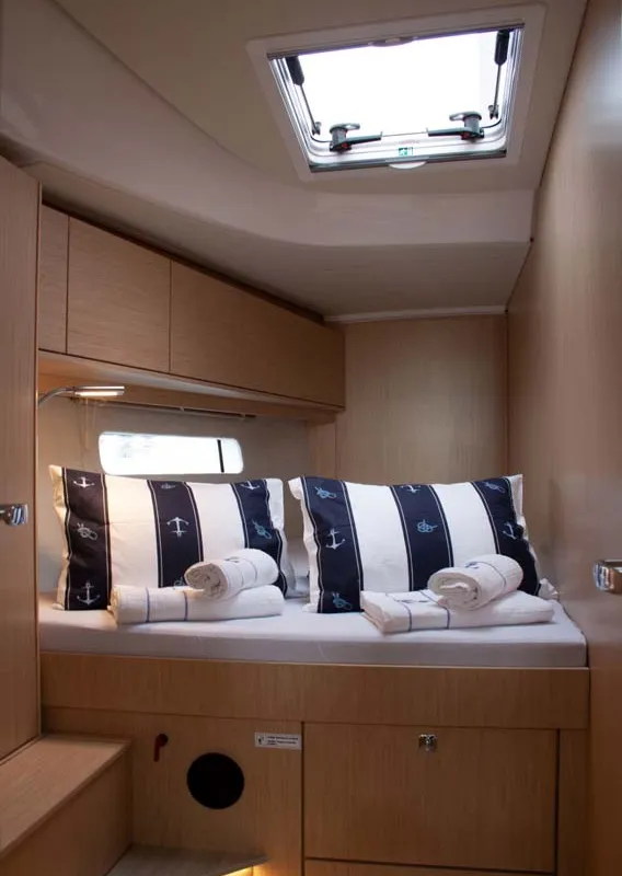 Cabin on Nonica, a Bavaria C46 sailboat at Split, Croatia