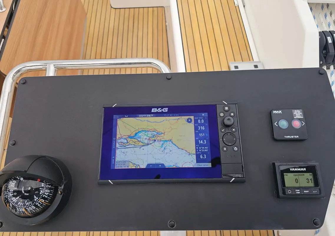 Cockpit of Nonica, a Bavaria C46 sailboat at Split, Croatia