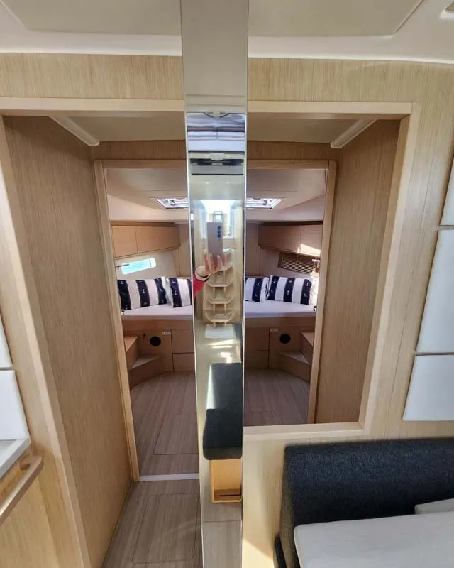 Cabin on Nonica, a Bavaria C46 sailboat at Split, Croatia