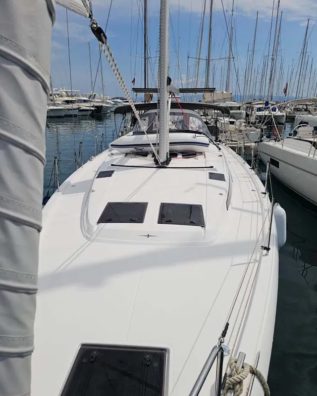 Deck of Nonica, a Bavaria C46 sailboat at Split, Croatia