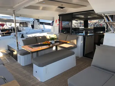 Deck of OCEAN RUNNER, a Fountaine Pajot Astréa 42 catamaran at Općina Medulin, Croatia
