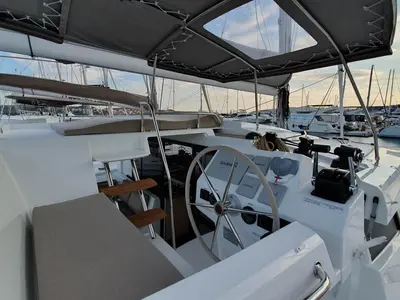 Cockpit of OCEAN RUNNER, a Fountaine Pajot Astréa 42 catamaran at Općina Medulin, Croatia