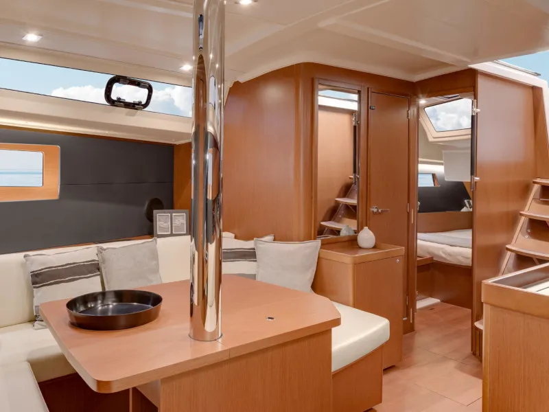Salon of Alma Libre VI, a Jeanneau Sun Odyssey 410 sailboat at Municipal Unit of Lefkada, Greece