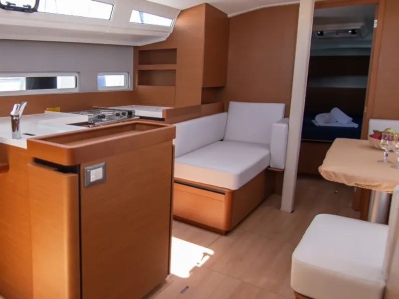 Galley of Alma Libre VI, a Jeanneau Sun Odyssey 410 sailboat at Municipal Unit of Lefkada, Greece