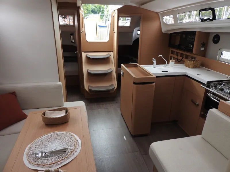 Galley of Alma Libre VI, a Jeanneau Sun Odyssey 410 sailboat at Municipal Unit of Lefkada, Greece