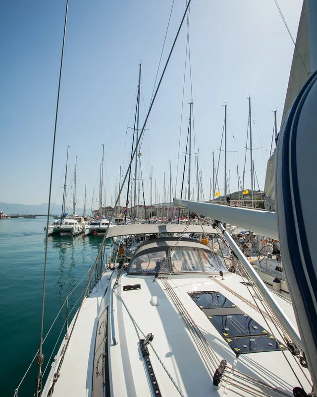 Deck of Game Point, a Bavaria Cruiser 51 sailboat at Dubrovnik, Croatia