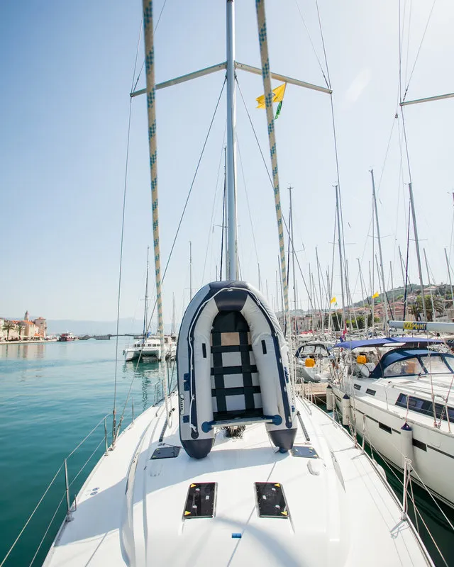 Deck of Game Point, a Bavaria Cruiser 51 sailboat at Dubrovnik, Croatia