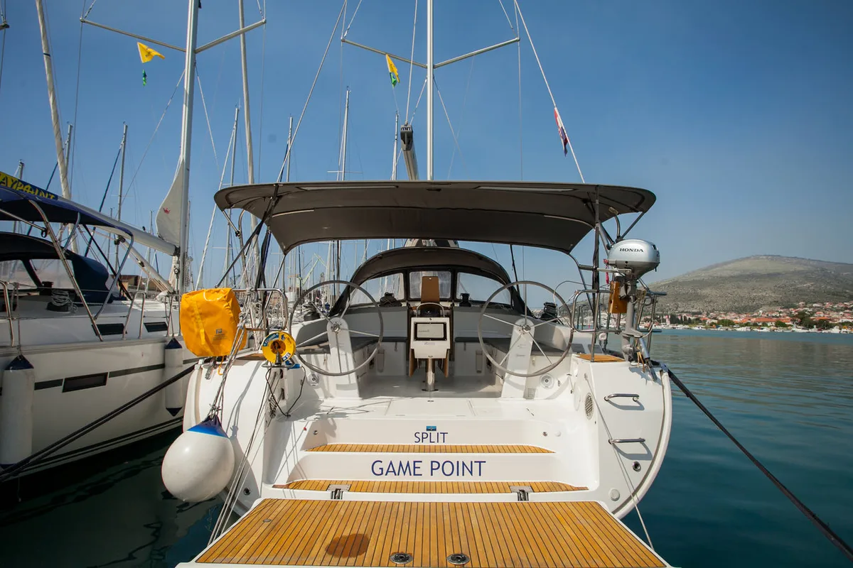 Exterior view of Game Point, a Bavaria Cruiser 51 sailboat at Dubrovnik, Croatia