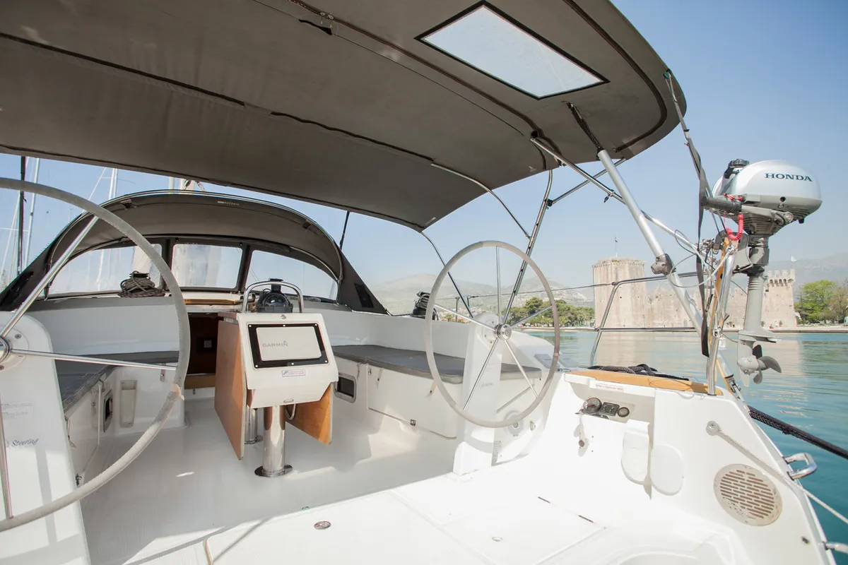 Cockpit of Game Point, a Bavaria Cruiser 51 sailboat at Dubrovnik, Croatia