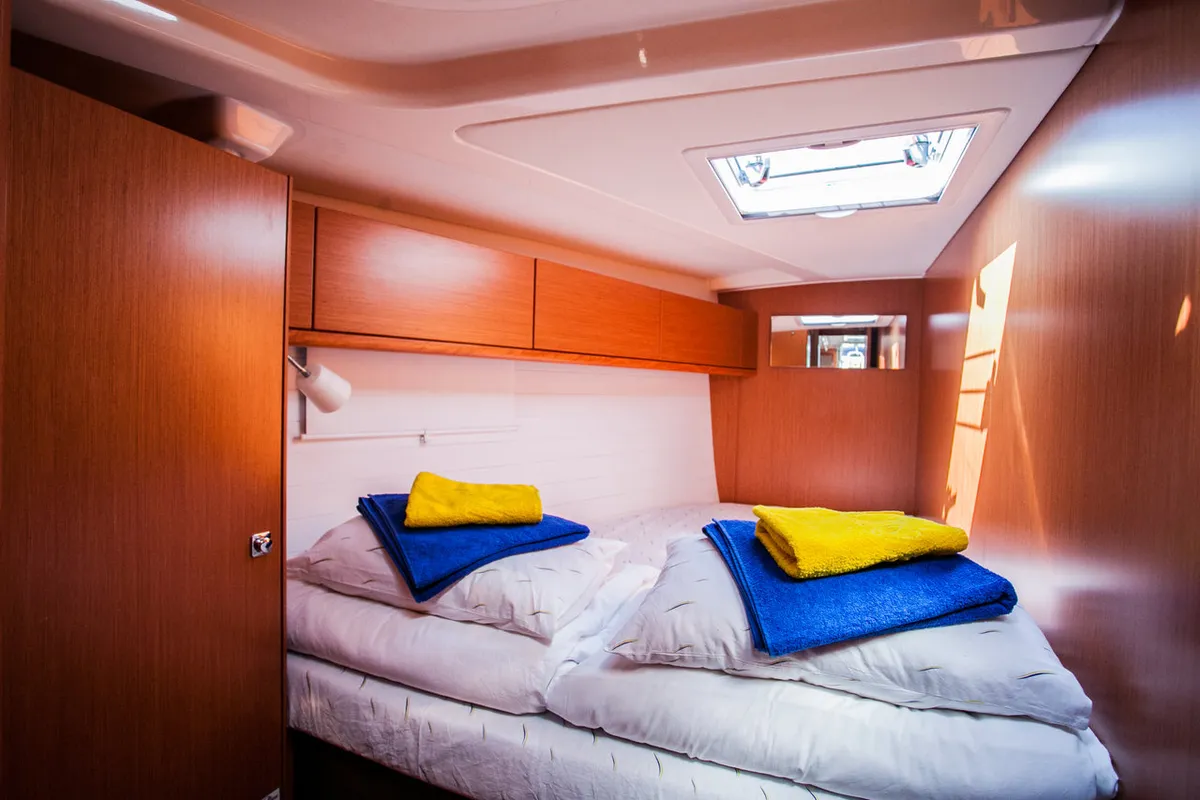 Cabin on Game Point, a Bavaria Cruiser 51 sailboat at Dubrovnik, Croatia