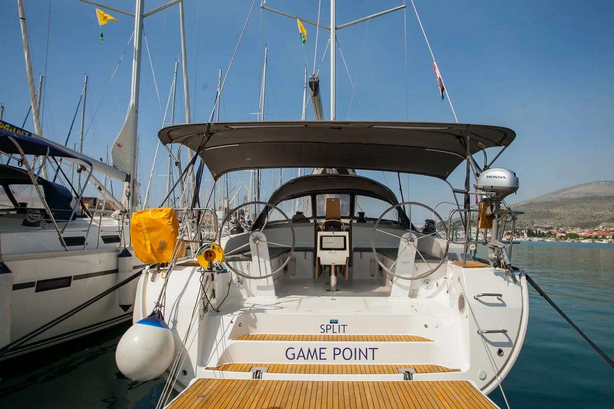 Exterior view of Game Point, a Bavaria Cruiser 51 sailboat at Dubrovnik, Croatia