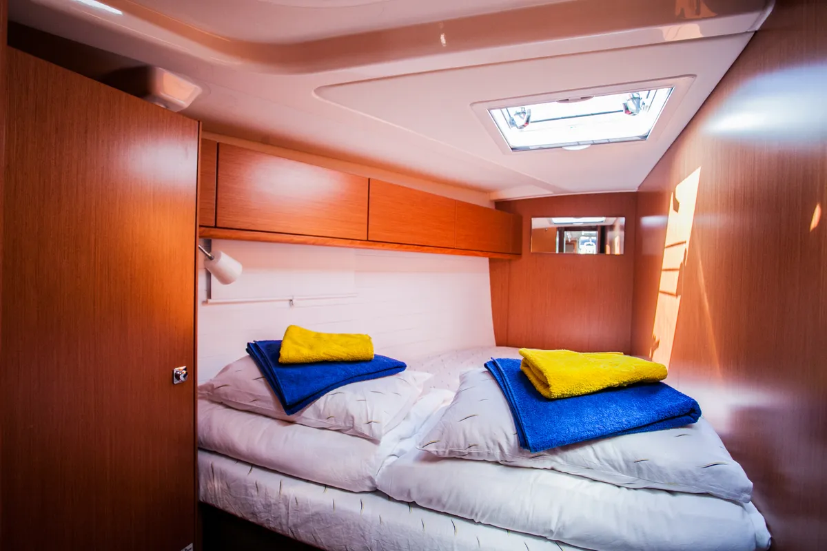 Cabin on Game Point, a Bavaria Cruiser 51 sailboat at Dubrovnik, Croatia