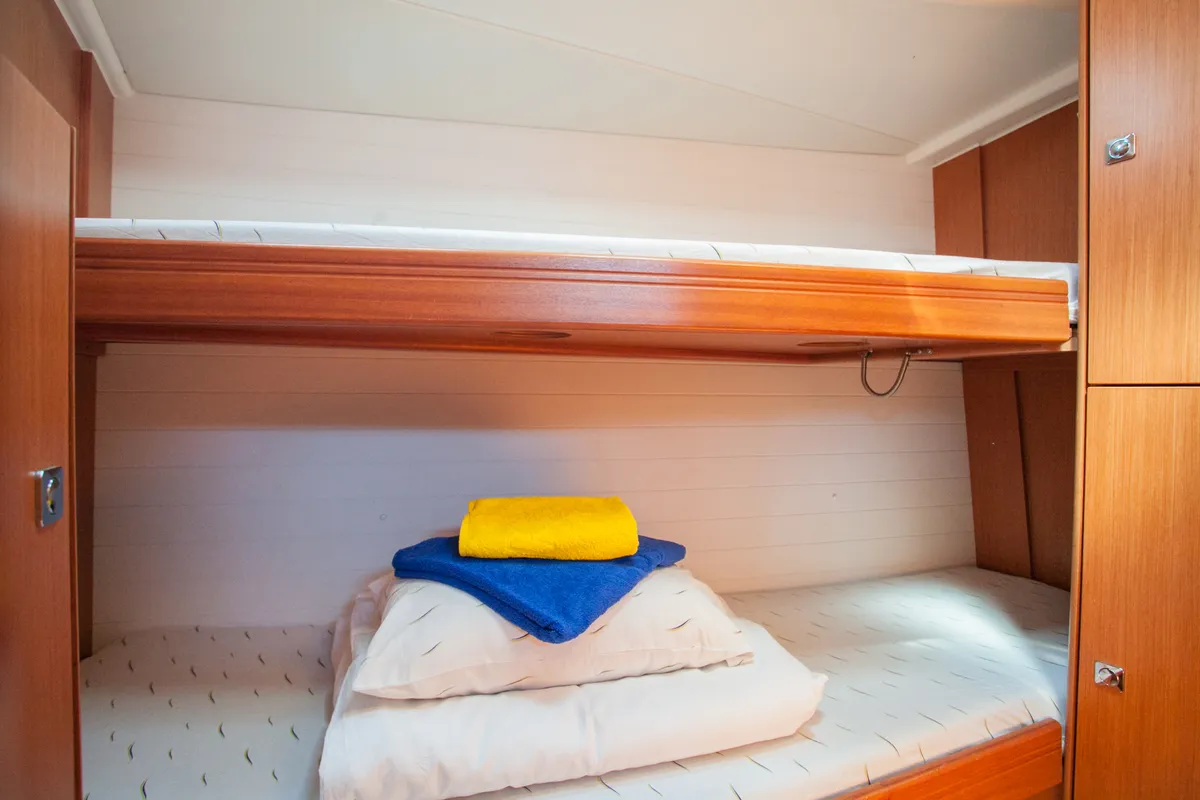 Cabin on Game Point, a Bavaria Cruiser 51 sailboat at Dubrovnik, Croatia