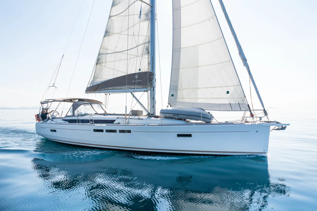 Exterior view of Eva , a Jeanneau Sun Odyssey 519 sailboat at Parikia, Greece