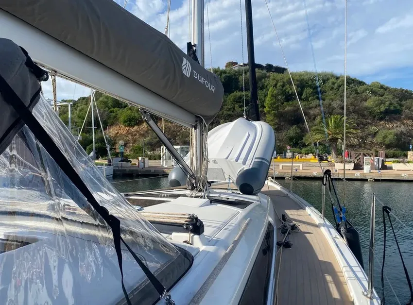 Deck of Yaya, a Dufour 390 sailboat at Olbia, Italy