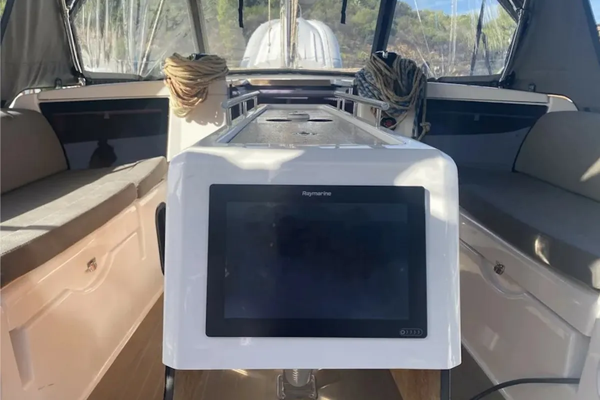 Cockpit of Yaya, a Dufour 390 sailboat at Olbia, Italy