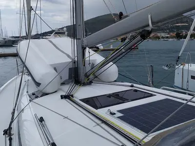 Deck of Uccelli, a Jeanneau Sun Odyssey 440 sailboat at Trogir, Croatia