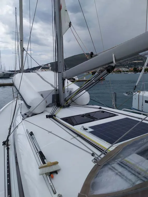 Deck of Uccelli, a Jeanneau Sun Odyssey 440 sailboat at Trogir, Croatia