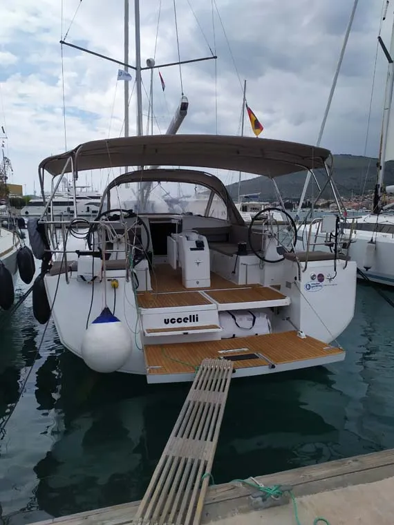Exterior view of Uccelli, a Jeanneau Sun Odyssey 440 sailboat at Trogir, Croatia