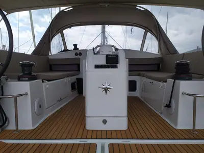 Cockpit of Uccelli, a Jeanneau Sun Odyssey 440 sailboat at Trogir, Croatia