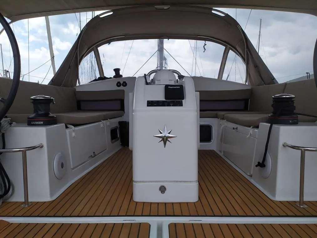 Cockpit of Uccelli, a Jeanneau Sun Odyssey 440 sailboat at Trogir, Croatia
