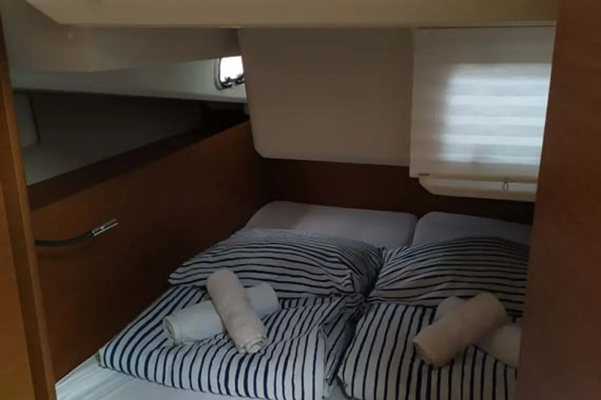 Cabin on Uccelli, a Jeanneau Sun Odyssey 440 sailboat at Trogir, Croatia