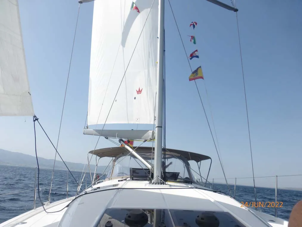 Exterior view of Uccelli, a Jeanneau Sun Odyssey 440 sailboat at Trogir, Croatia